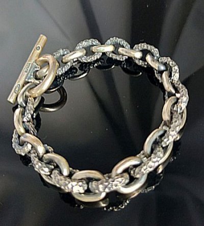 画像1: Half Small Oval & Chiseled Small Oval Chain Links Bracelet