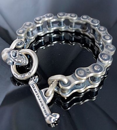 画像1: Bike Chain With Skull Bracelet (Heavy wide small)