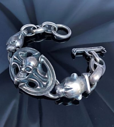 画像10: Skull On Sculpted Oval With 2 Panthers & H.W.O & Anchor Chain Links Bracelet
