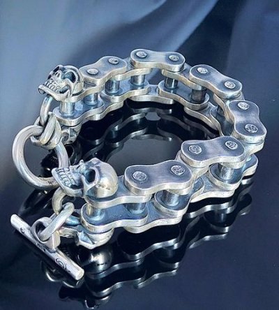 画像9: Motorcycle Chain With 4Skulls D-Loop Bracelet (Midium)