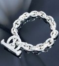 Half Small Oval & Chiseled Small Oval Chain Links Bracelet (Platinum Finish)