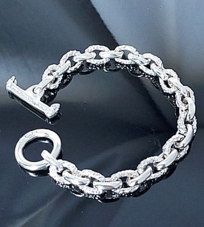 画像9: Half Small Oval & Chiseled Small Oval Chain Links Bracelet (Platinum Finish)