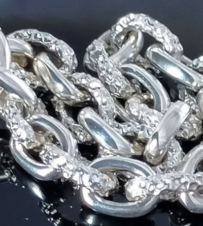 画像12: Half Small Oval & Chiseled Small Oval Chain Links Bracelet (Platinum Finish)