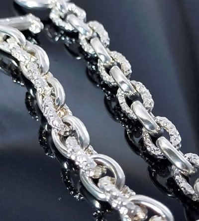 画像7: Half Small Oval & Chiseled Small Oval Chain Links Bracelet (Platinum Finish)