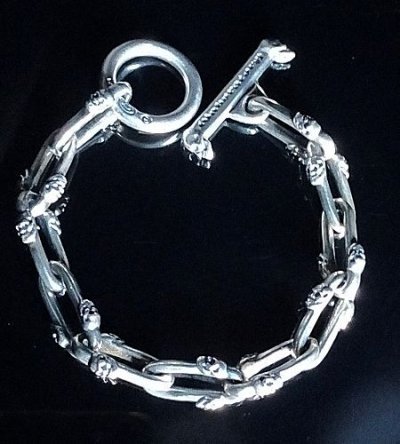 画像6: Double Skull Long Small Oval Links Bracelet