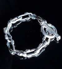 Double Skull Long Small Oval Links Bracelet