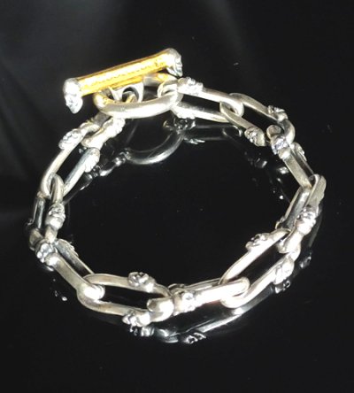 画像1: Double Skull Long Small Oval Links Pure Gold Wrap T-bar Bracelet