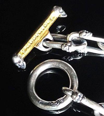 画像6: Double Skull Long Small Oval Links Pure Gold Wrap T-bar Bracelet