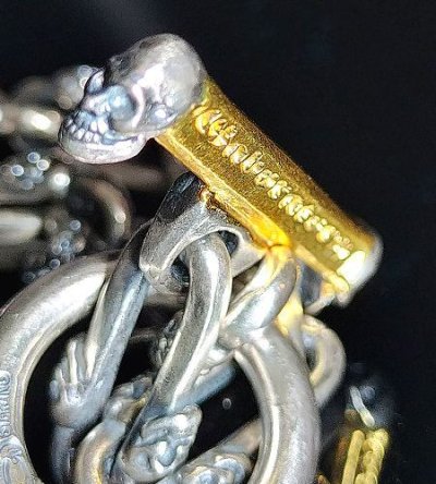 画像3: Double Skull Long Small Oval Links Pure Gold Wrap T-bar Bracelet