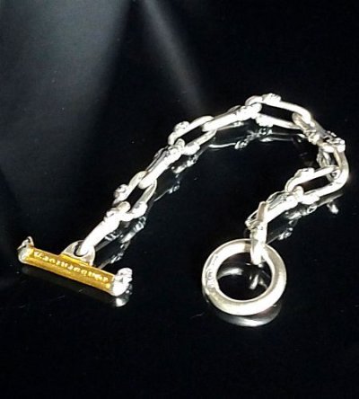 画像13: Double Skull Long Small Oval Links Pure Gold Wrap T-bar Bracelet
