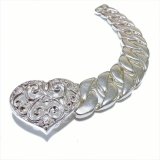 Heart Buckle With Cuban Chain Bracelet (Platinum Finish)