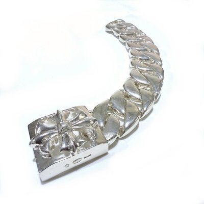 画像1: Gothic Cross Buckle With Cuban Chain Bracelet (Platinum Finish)