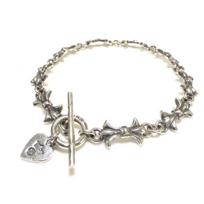 画像1: 1/32 Gothic Grooved Flare Links Bracelet With G&Crown Heart Chaem