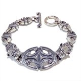 Half Sculpted Oval With 2 Old Bulldog & Small Oval, Boat Chain Bracelet