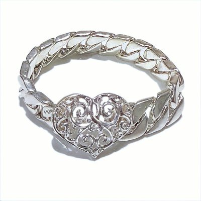 画像1: Half Heart Buckle With Cuban Chain Bracelet (Platinum Finish)