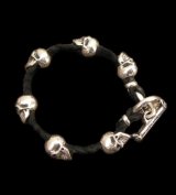 Half size 6 skulls braid leather bracelet