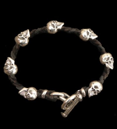 画像1: Quarter 7Skulls braid leather bracelet