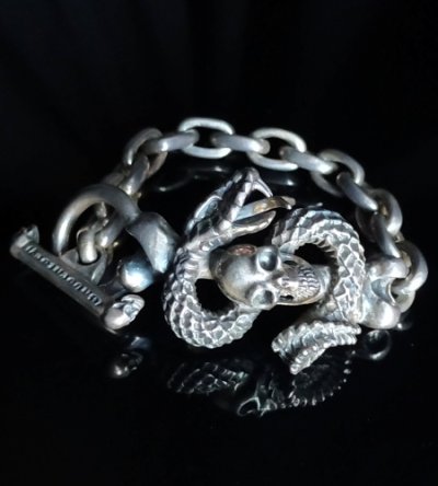 画像2: Skull On Snake & Chain Links Bracelet