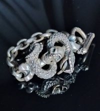 Skull On Snake & Chain Links Bracelet
