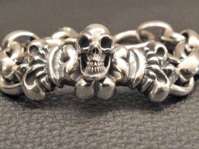 画像3: Skull On 4Heart ID With H.W.O & Anchor Links All Smooth Bracelet