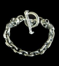 2Skulls With Small Oval Chain Links Bracelet