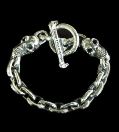 画像1: 2Skulls With Small Oval Chain Links Bracelet