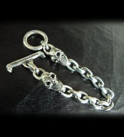 画像2: 2Skulls With Small Oval Chain Links Bracelet
