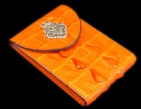 Crocodile W-Spine Tail Leather With Atelier Mark Pins Card Case