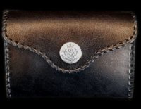 Saddle Leather Large Coin & Card Case With Lacing (Black)