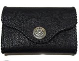 Buffalo Leather Coin & Card Case With Zipper (Black)