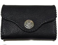 Buffalo Leather Coin & Card Case With Zipper (Black)