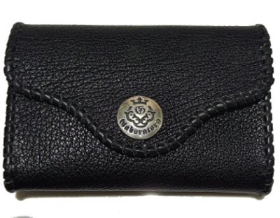 画像1: Buffalo Leather Coin & Card Case With Zipper (Black)