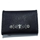 G&Crown Quarter Cross Oval With Crown With Buffalo Leather Coin & Card Case With Zipper (Black)