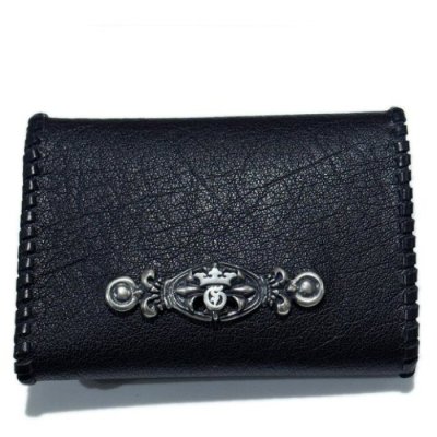 画像1: G&Crown Quarter Cross Oval With Crown With Buffalo Leather Coin & Card Case With Zipper (Black)
