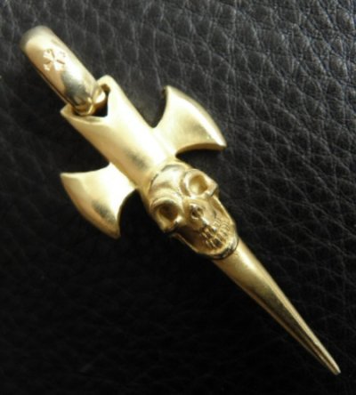 画像11: 10k Gold Half Single Skull Dagger Round Bottom Pendant(Mud Finish)