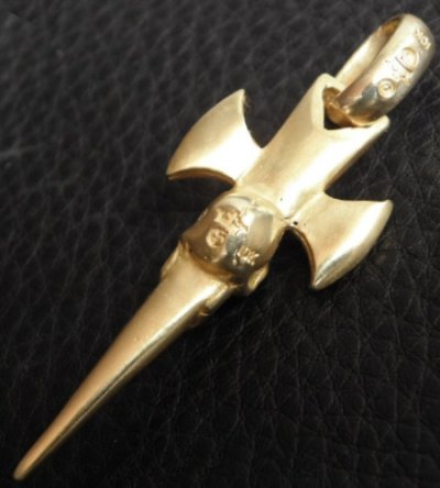 画像10: 10k Gold Half Single Skull Dagger Round Bottom Pendant(Mud Finish)