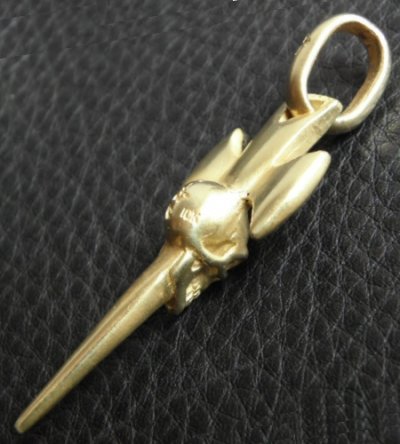 画像8: 10k Gold Half Single Skull Dagger Round Bottom Pendant(Mud Finish)