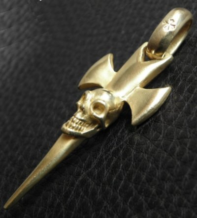 画像7: 10k Gold Half Single Skull Dagger Round Bottom Pendant(Mud Finish)