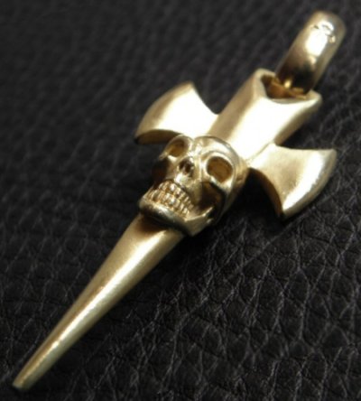 画像6: 10k Gold Half Single Skull Dagger Round Bottom Pendant(Mud Finish)