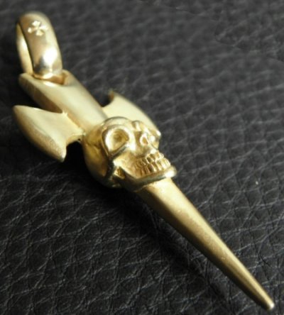 画像5: 10k Gold Half Single Skull Dagger Round Bottom Pendant(Mud Finish)