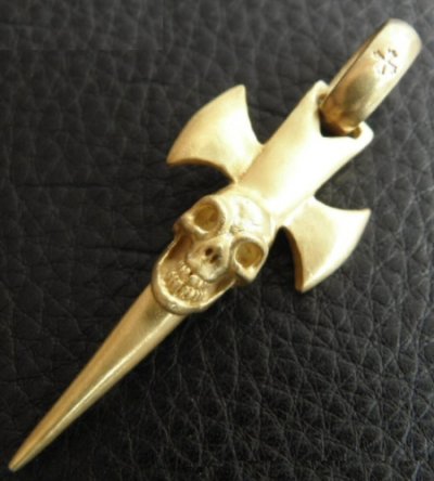 画像19: 10k Gold Half Single Skull Dagger Round Bottom Pendant(Mud Finish)