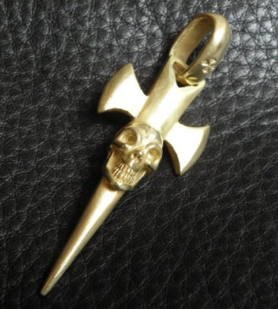 画像20: 10k Gold Half Single Skull Dagger Round Bottom Pendant(Mud Finish)
