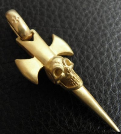 画像16: 10k Gold Half Single Skull Dagger Round Bottom Pendant(Mud Finish)