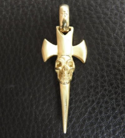 画像12: 10k Gold Half Single Skull Dagger Round Bottom Pendant(Mud Finish)