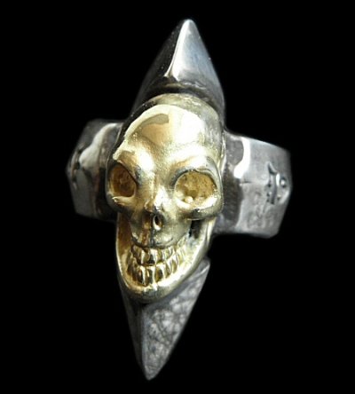 画像1: 18k Gold Skull with Spike Ring