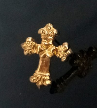 画像1: 10k Gold 1/128 4Heart Long Crown Cross Pierce