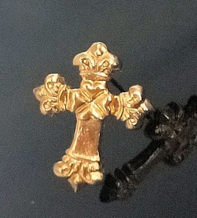画像2: 10k Gold 1/128 4Heart Long Crown Cross Pierce