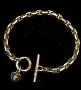 14K Gold 5mm Marine Chain Bracelet With Drop G&Crown Heart Plate
