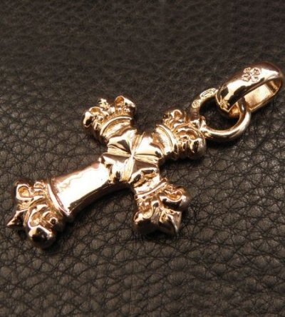 画像2: Gold One Eighth Long 4 Heart Crown Cross With H.W.O Pendant