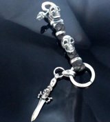 Skull Clip With Skull beads braid Leather Key Chain